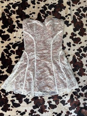 SHEIN White Strapless Lace Bustier Mini Dress